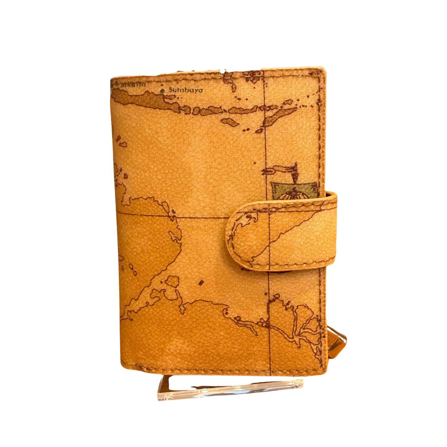 Alviero Martini - Porta carte di credito con sistema slide e zip per monete, Geo Classic Beige