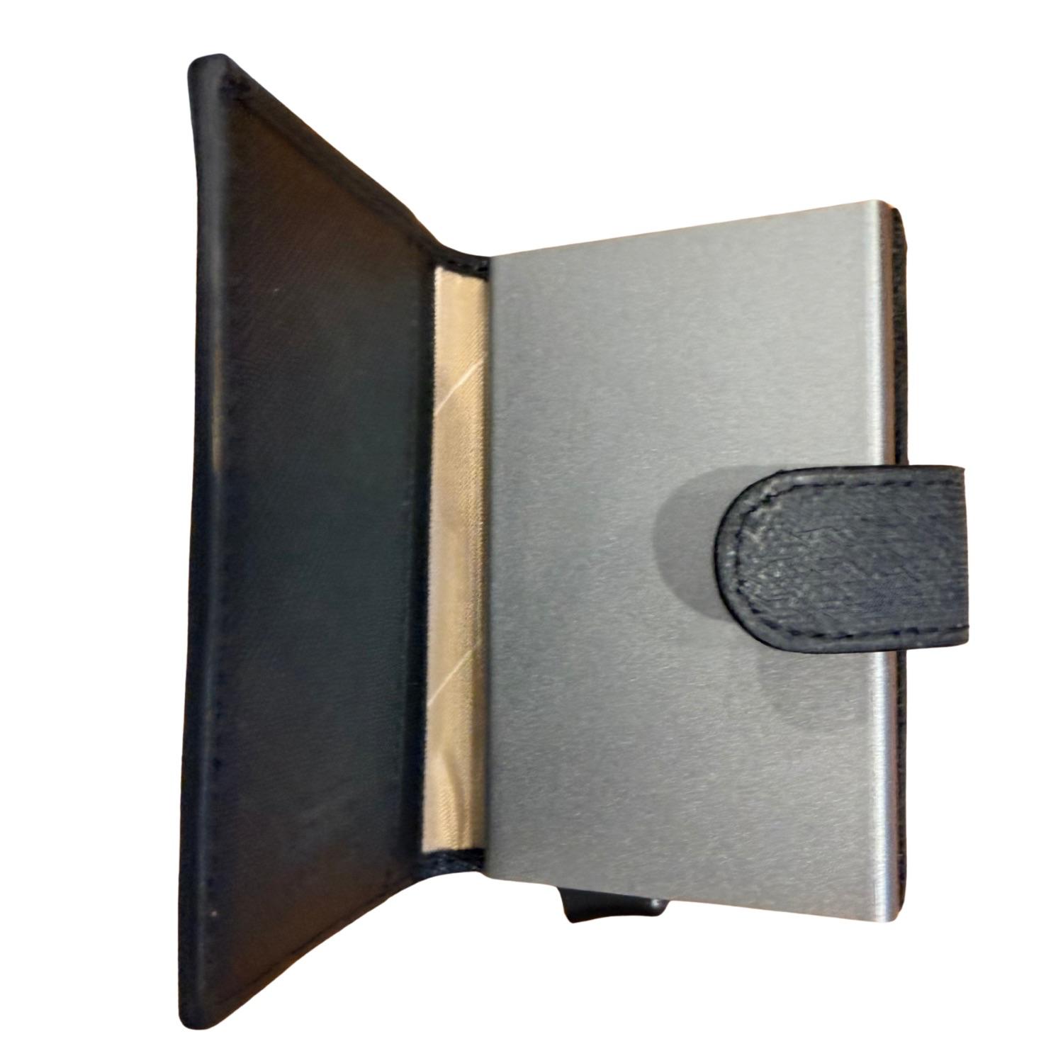 Alviero Matini - Porta carte di credito con sistema slide e zip per monete, Geo classic Nero