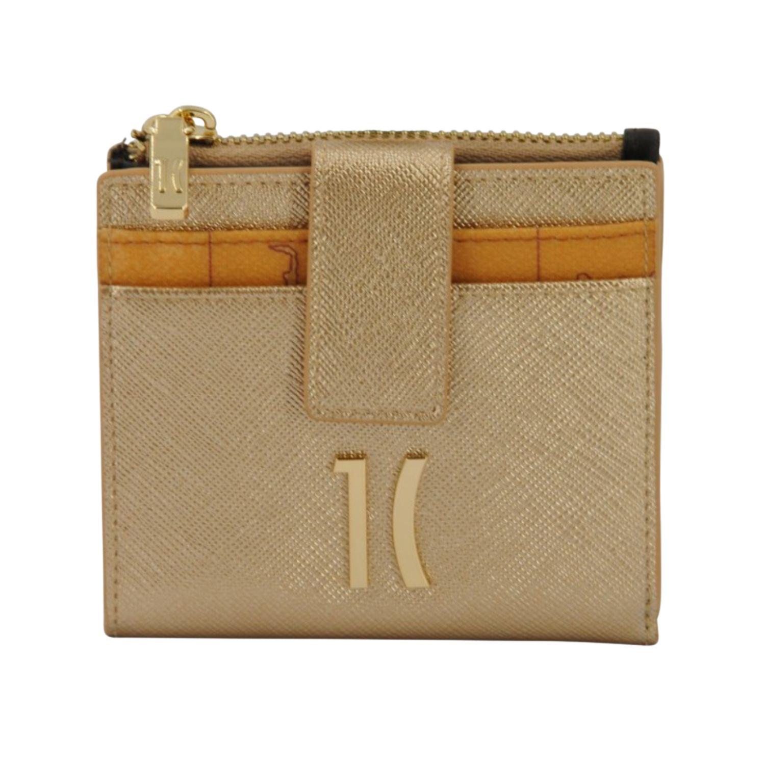 Alviero Martini - Portafoglio piccolo con bottone e zip, Oro