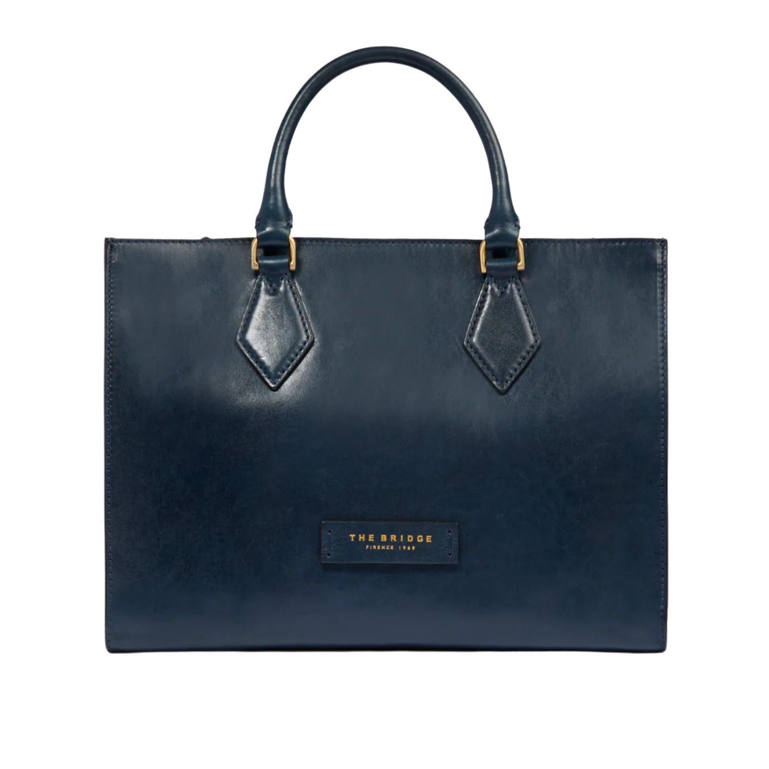 Borsa a mano in pelle con tracolla removibile Ida, Blu Oltremare