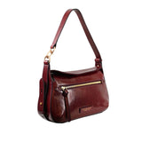 The Bridge - Borsa a tracolla in pelle con chiusura e zip frontale, Rosso Scuro