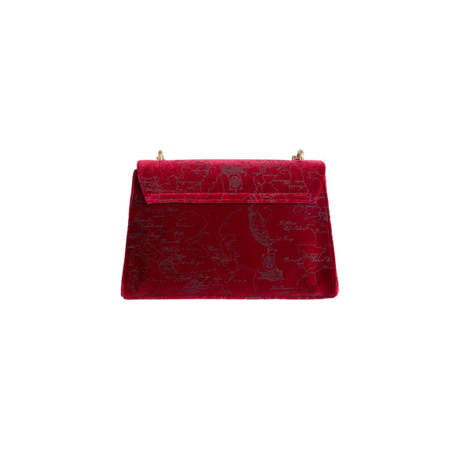 Alviero Martini - Borsa a tracolla con patta e catena in velluto, Rosso