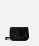 ALVIERO MARTINI -Moments Bag tracolla con patta e catena in velluto Geo, Nero