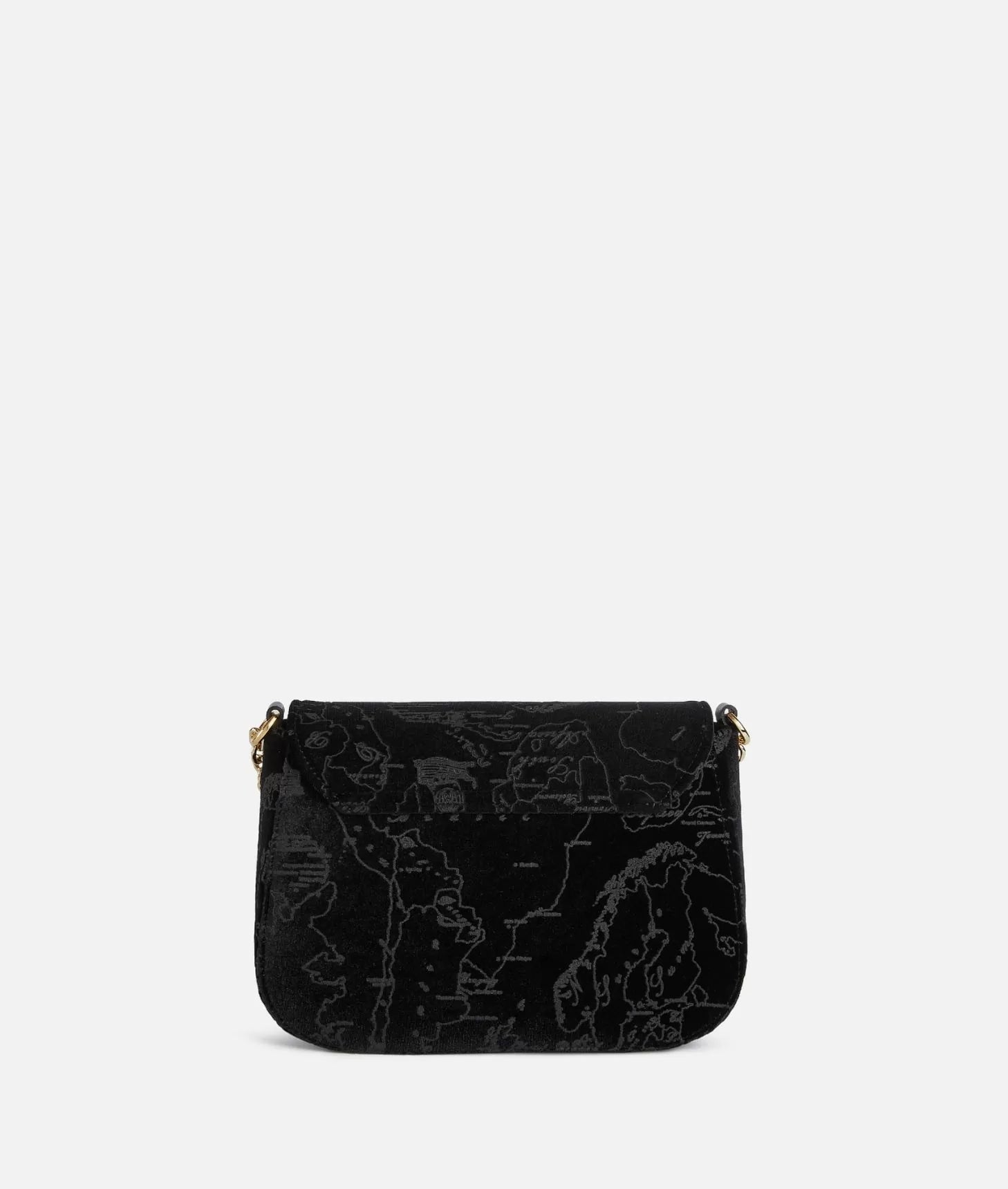 ALVIERO MARTINI -Moments Bag tracolla con patta e catena in velluto Geo, Nero