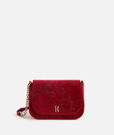 Alviero Martini - Moments Bag tracolla con patta e catena in velluto Geo, Rossa