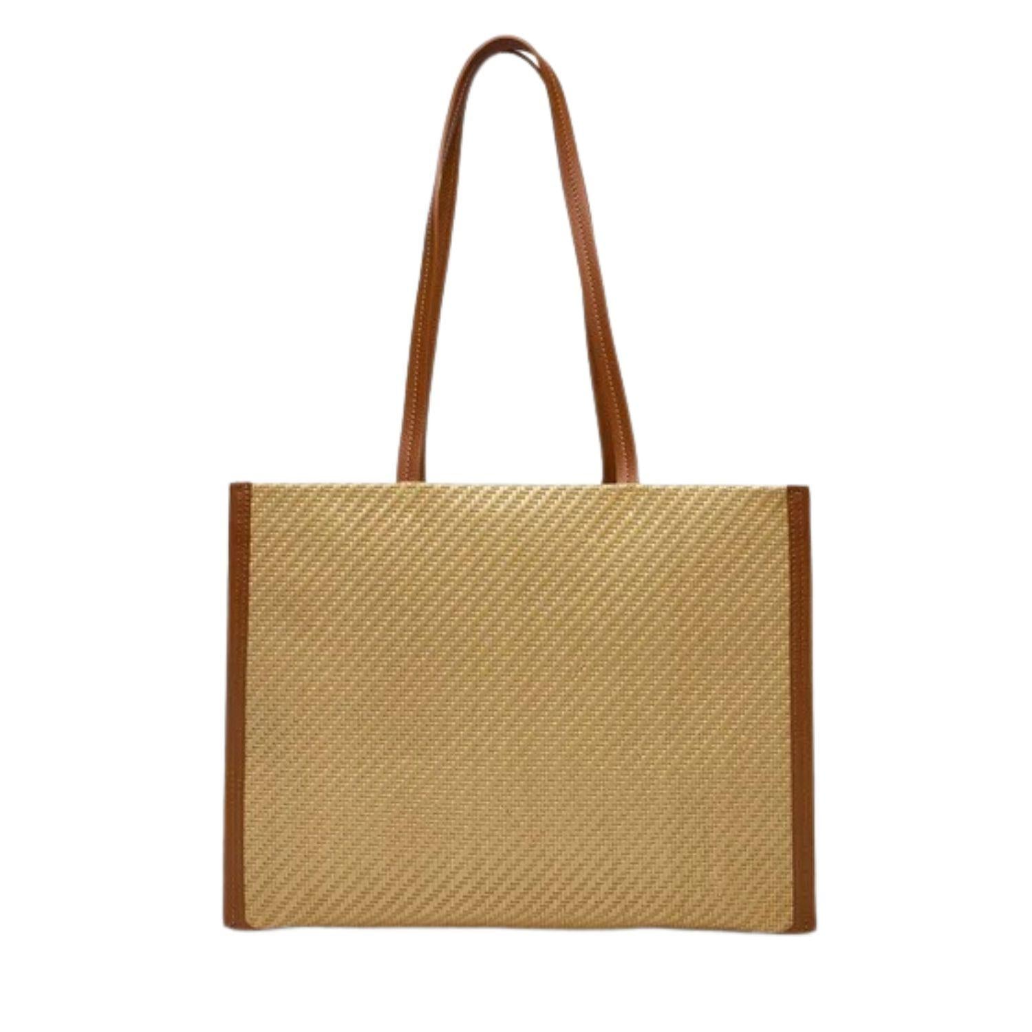 PATRIZIA PEPE - Borsa grande in rafia e pelle, Beige