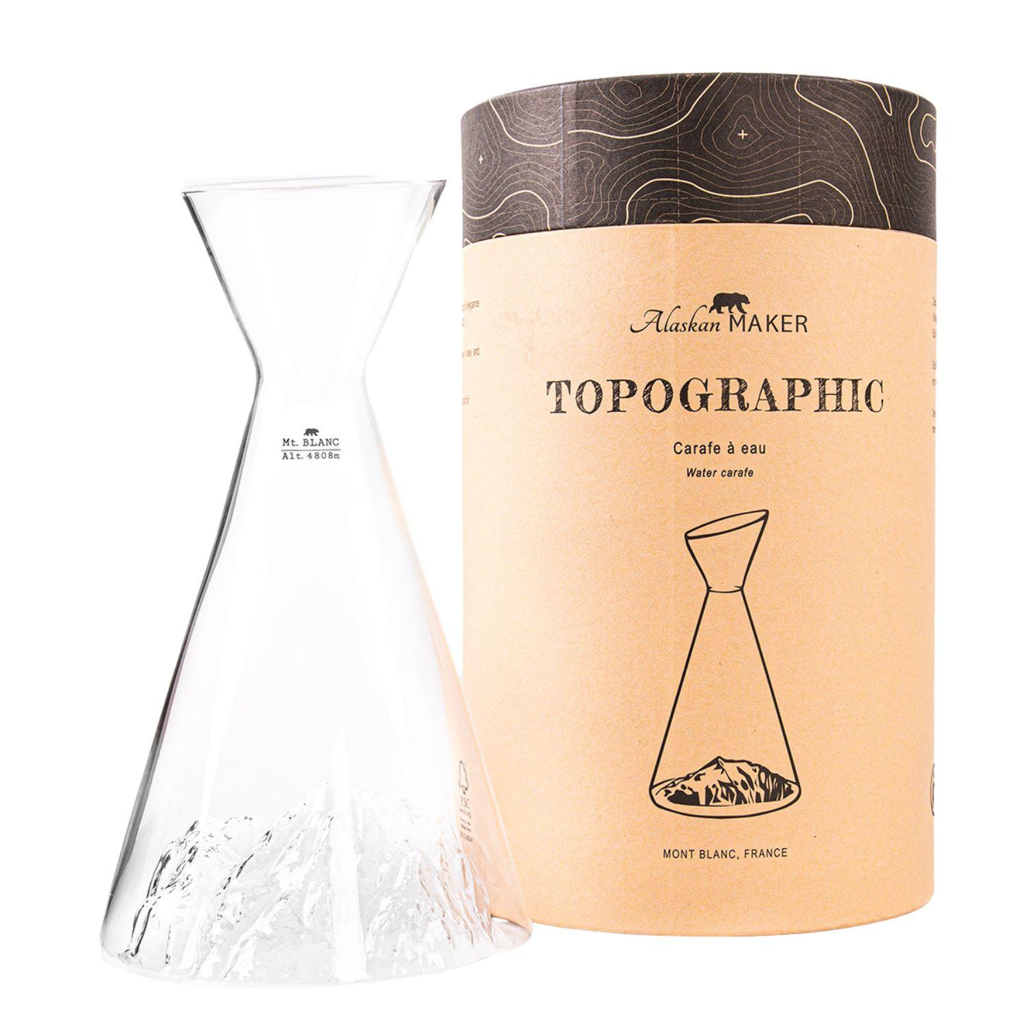 Alaskan Maker - Caraffa in vetro borosilicato con topografia Monte Bianco, Trasparente
