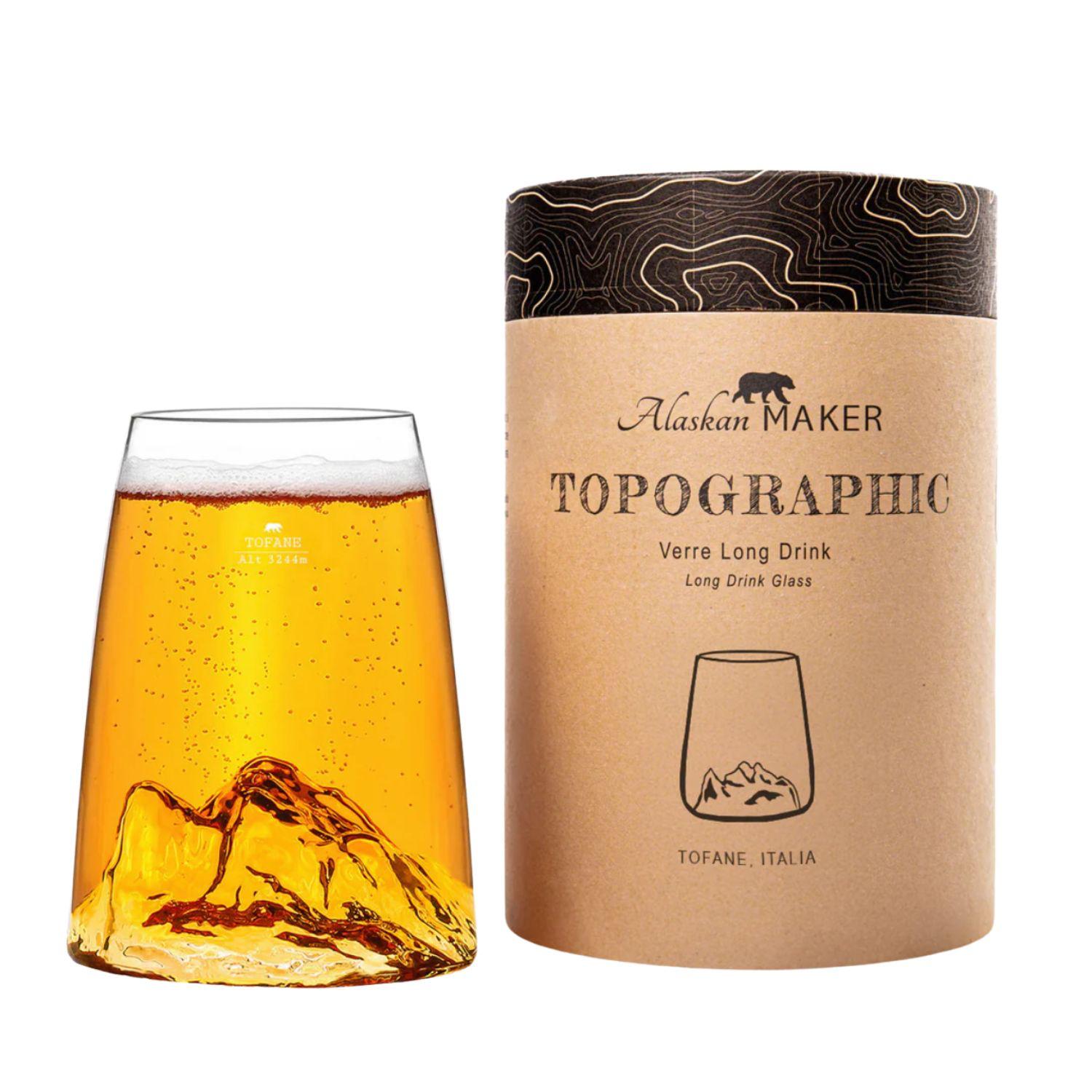 Alaskan Maker - Bicchiere long drink con topografia Tofane, Trasparente