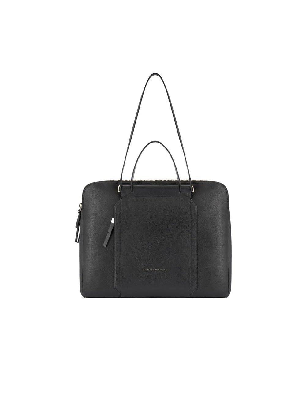 PIQUADRO - Borsa donna porta pc tre scomparti in pelle, Nera