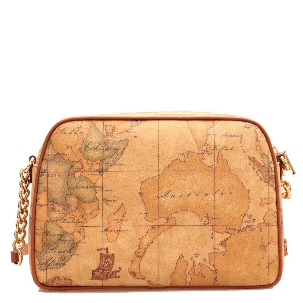 ALVIERO MARTINI - Tracollina con catena e stampa geo classic, Beige