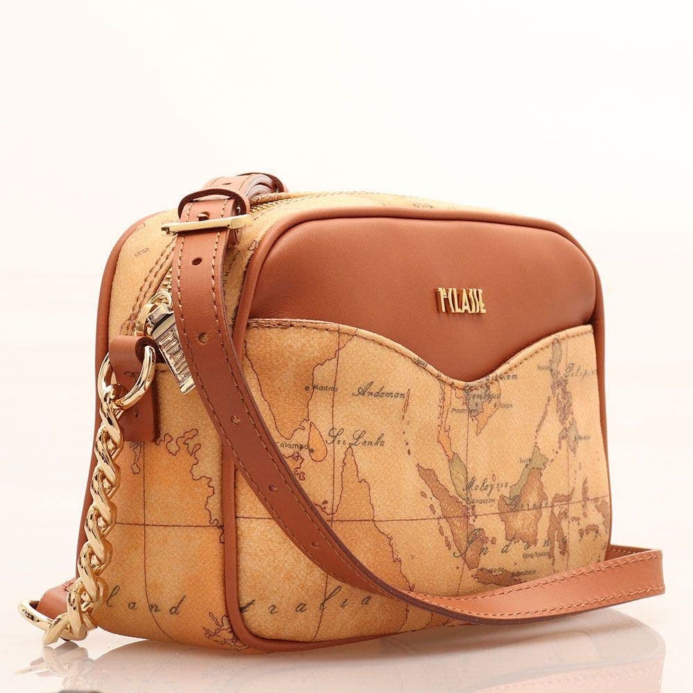 ALVIERO MARTINI - Tracollina con catena e stampa geo classic, Beige