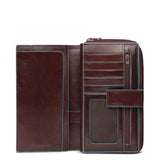 PIQUADRO - Portafoglio donna grande con bottone Blue Square, Mogano