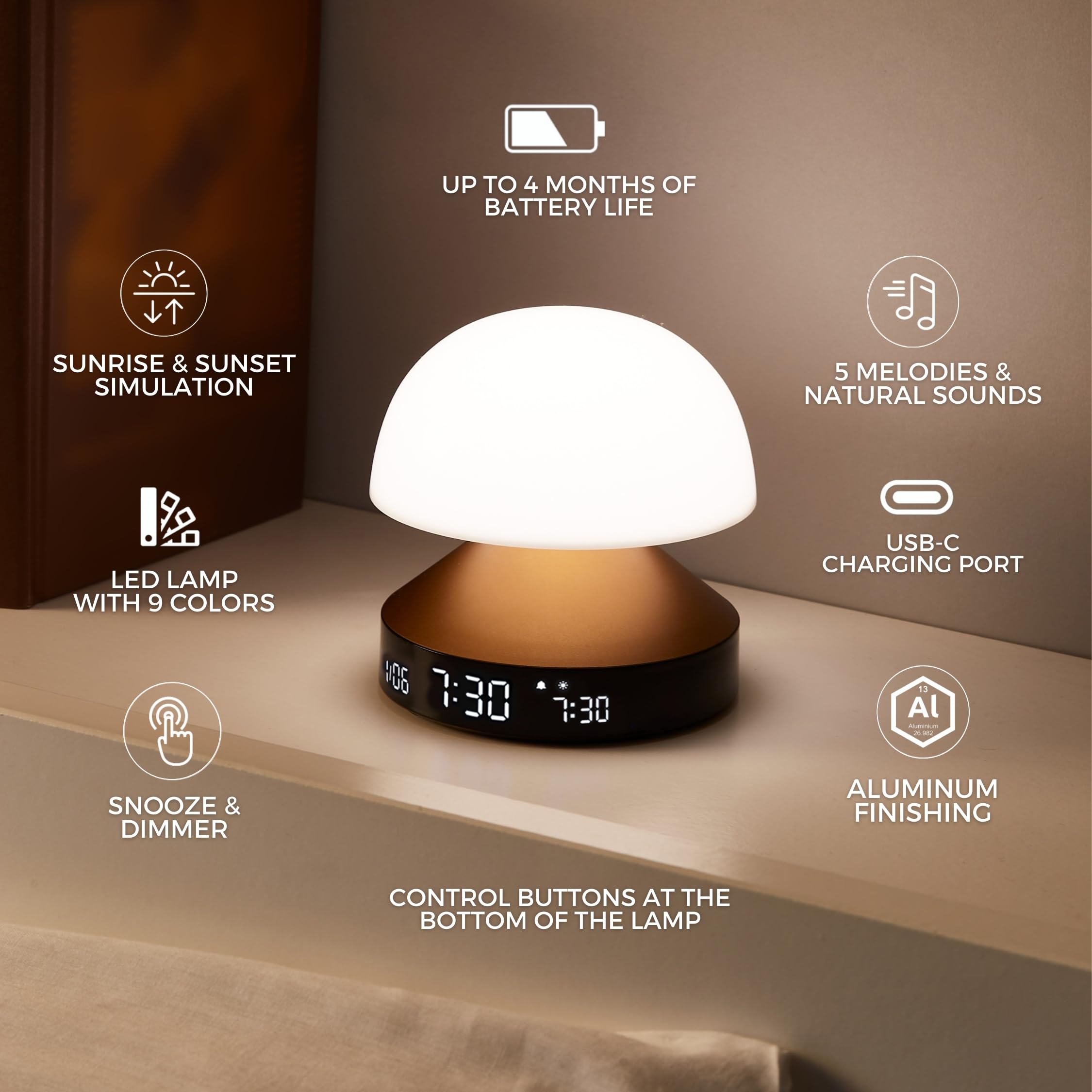 Lexon - Mina Sunrise Lampada Led Sveglia Oro