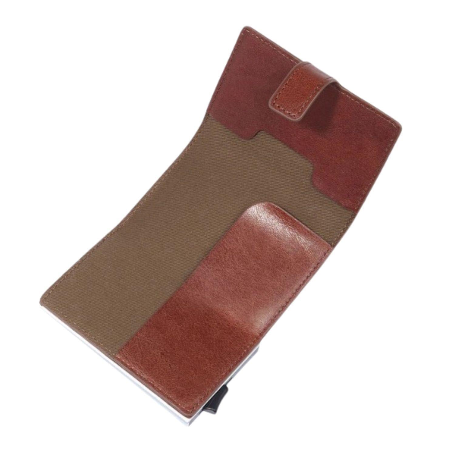 Porta banconote e carte di credito con estrazione facilitata, Marrone