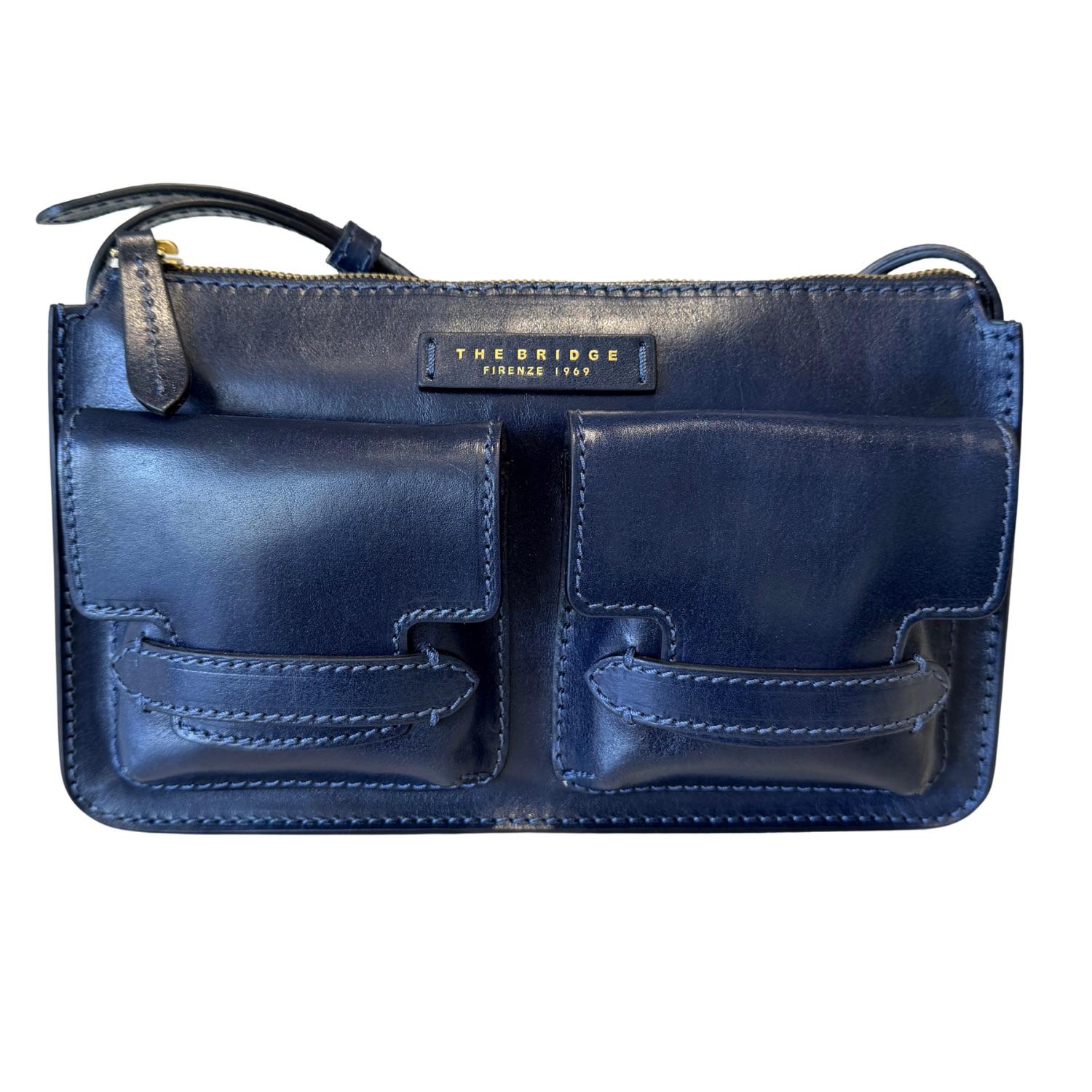 The Bridge - Borsa a tracolla con tascche esterne linea Lucrezia, Blu oltremare