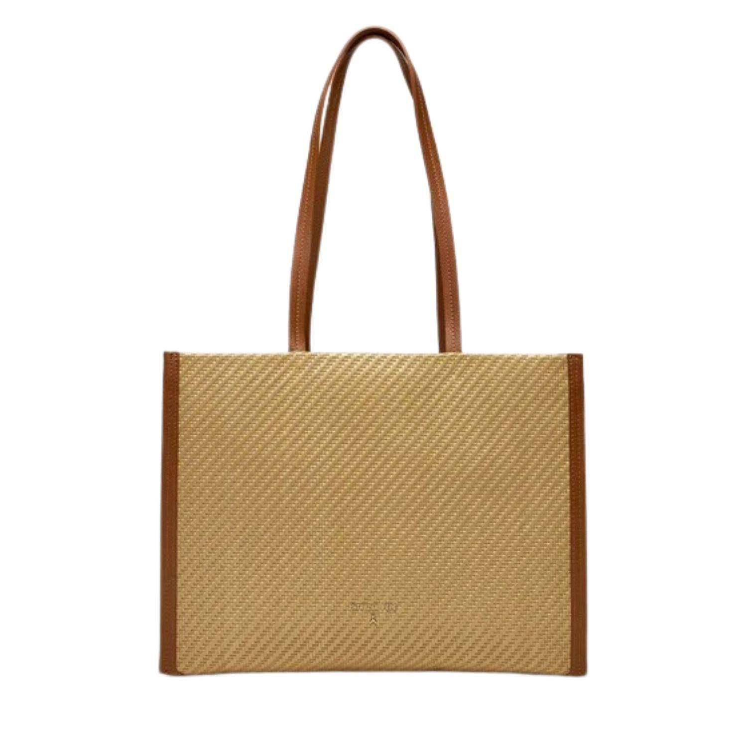 PATRIZIA PEPE - Borsa grande in rafia e pelle, Beige