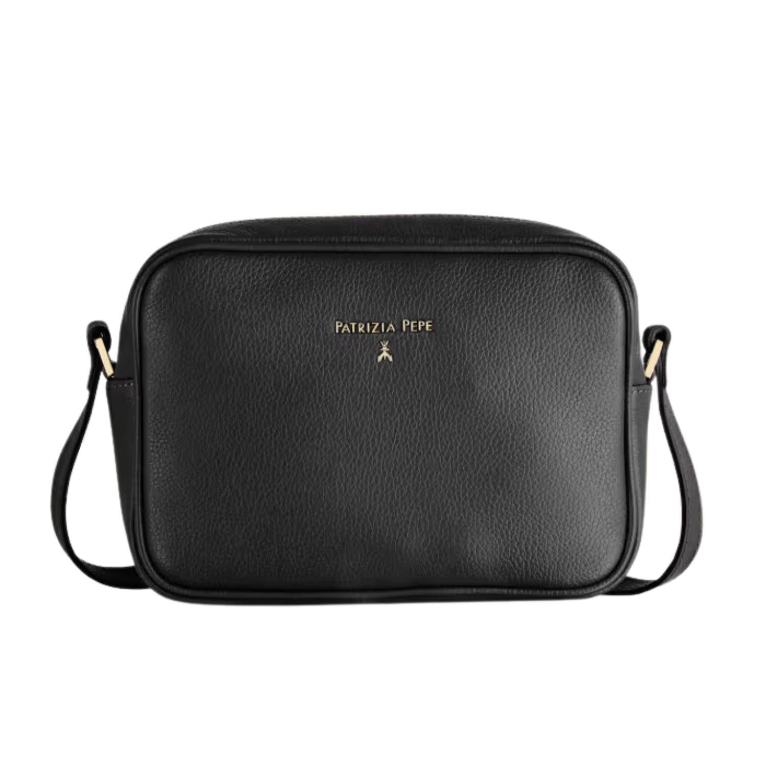 Borsa a tracolla in pelle martellata, Nero