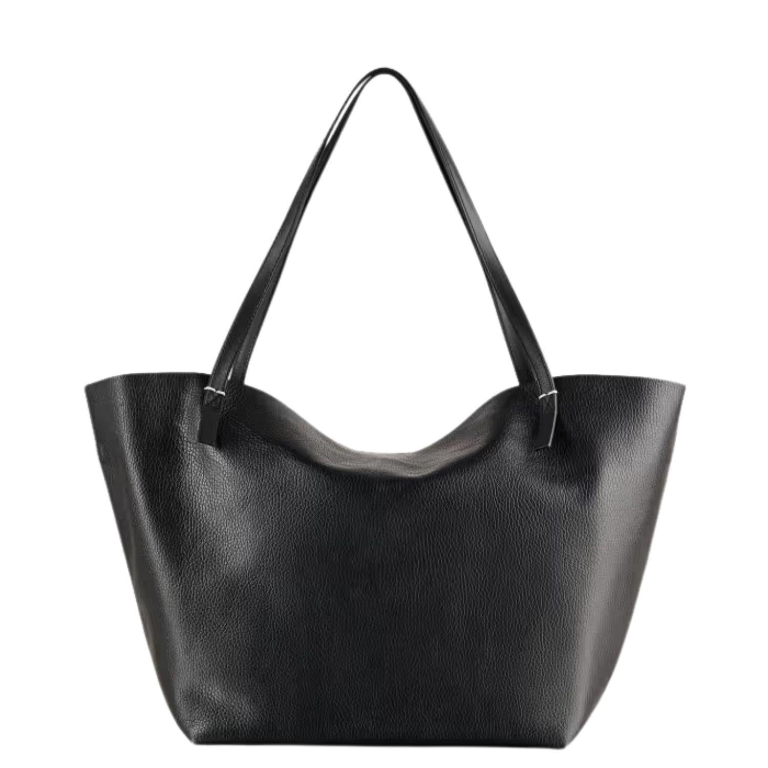Shopping bag in pelle con pochette interna, Nero