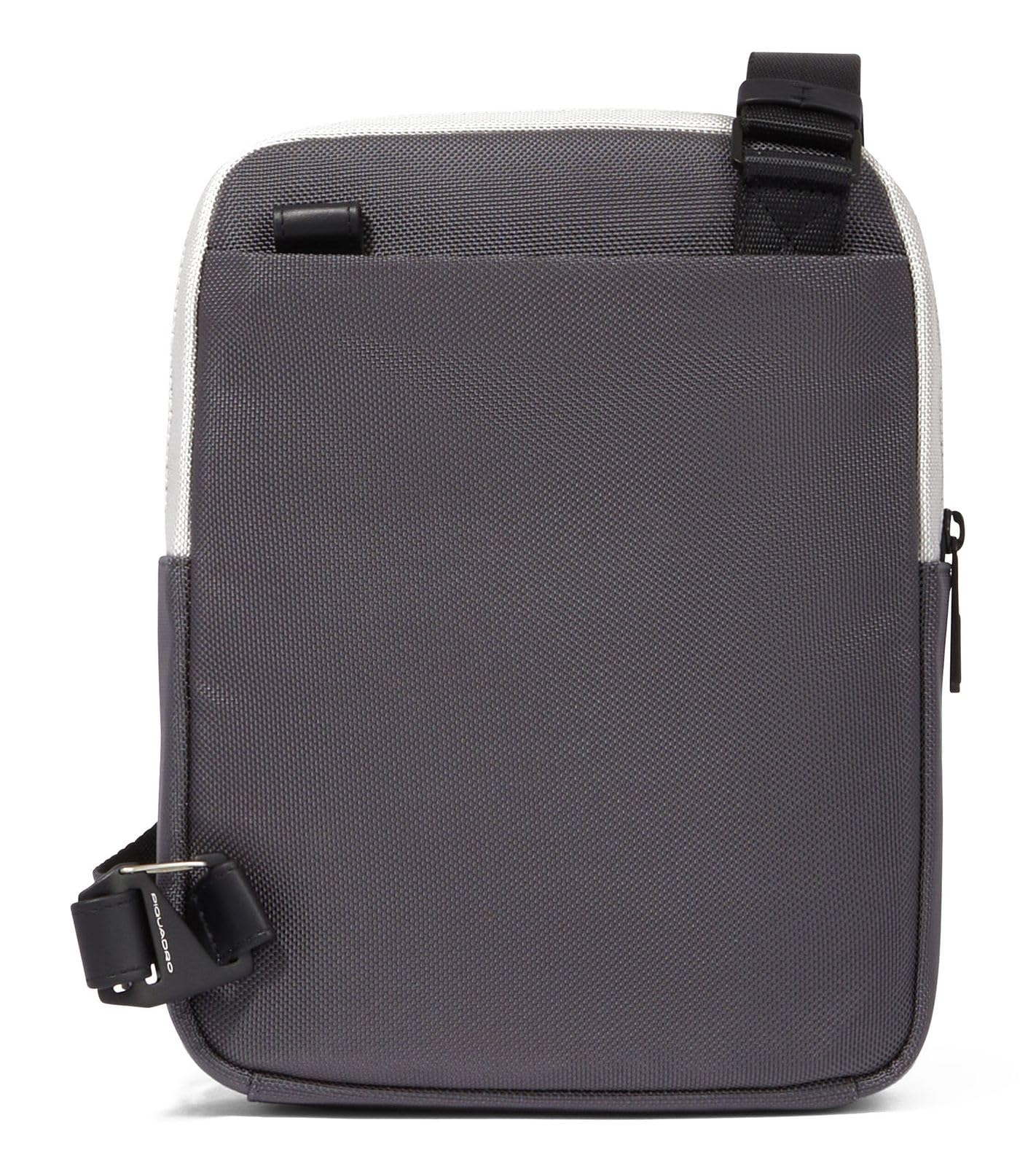 PIQUADRO - Borsello porta iPad in tessuto riciclato e pelle linea brief, Grigio/Nero