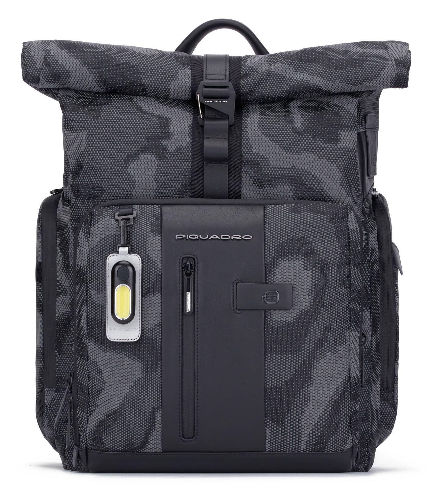 PIQUADRO - Zaino grande in tessuto e pelle modulare, Grigio e Nero