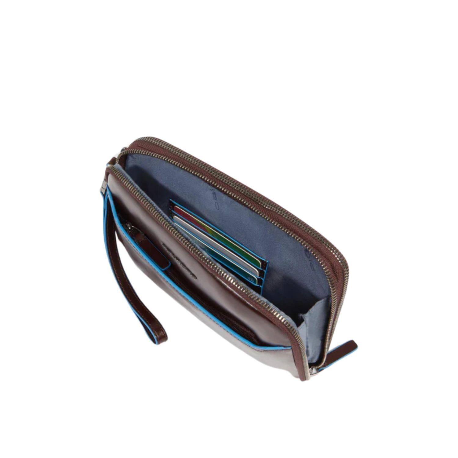 Piquadro - Pochette uomo 3 scomparti in pelle, Mogano