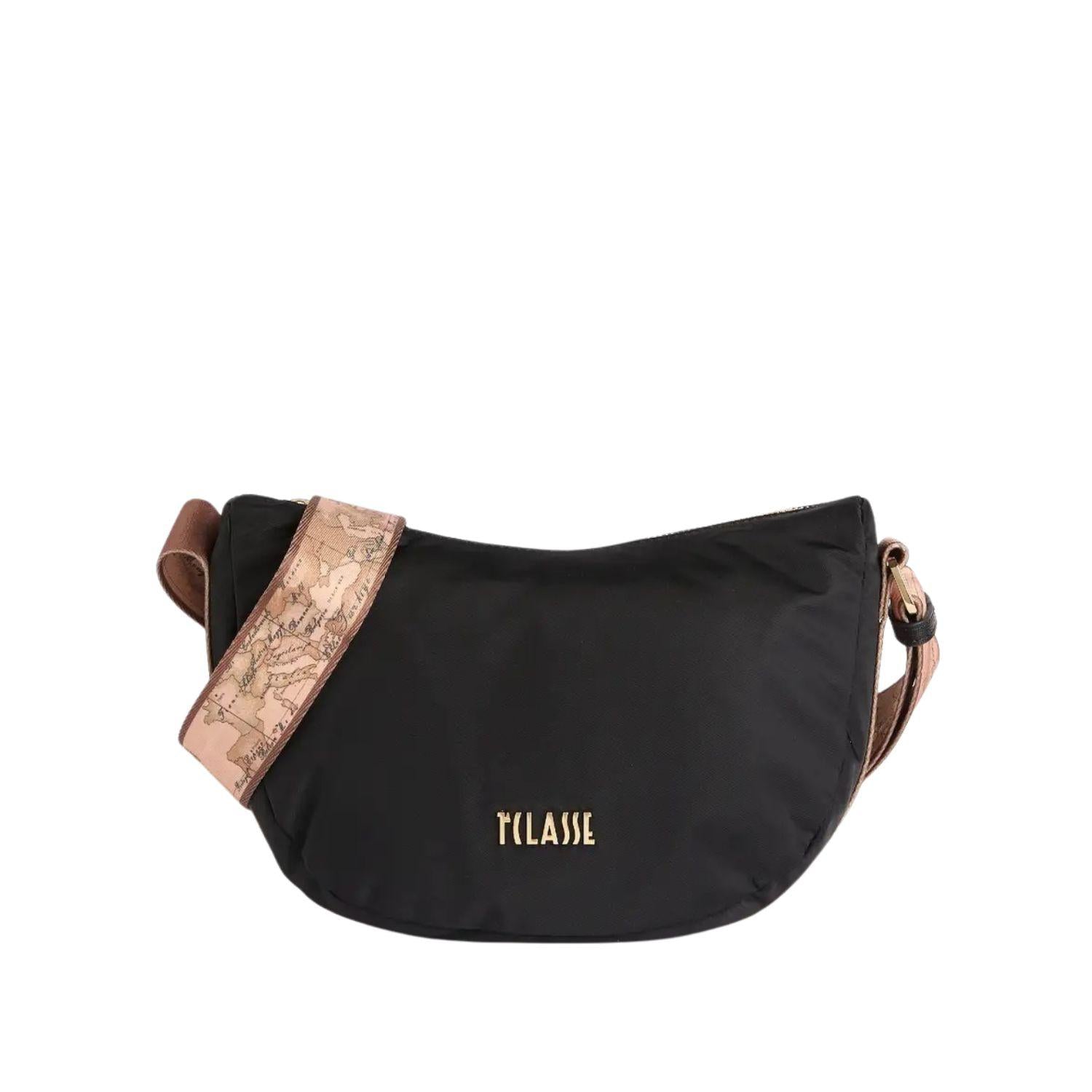 Alviero Martini - Tracolla a mezzaluna piccola Stormy in nylon, Nera