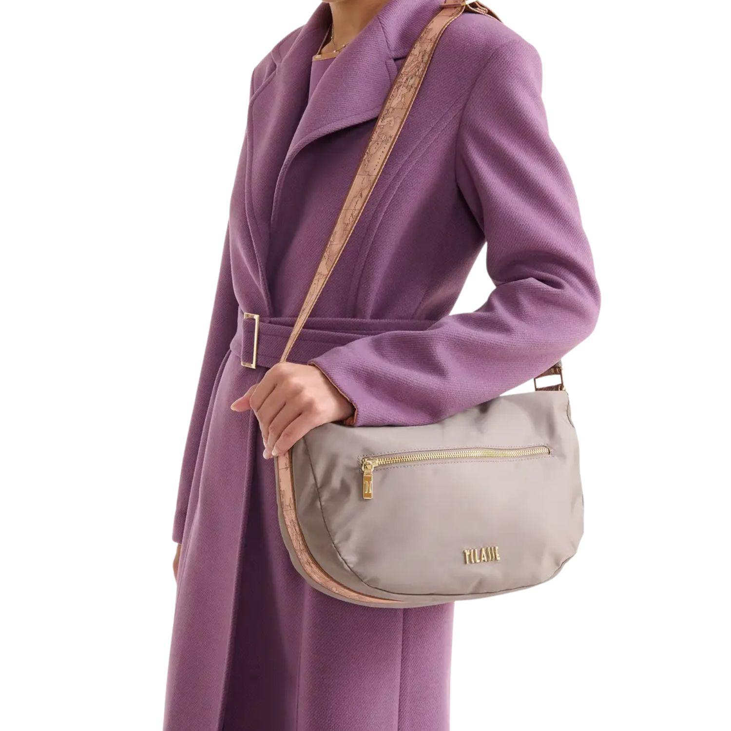 Alviero Martini - Tracolla a mezzaluna grande  Stormy in nylon, Tortora