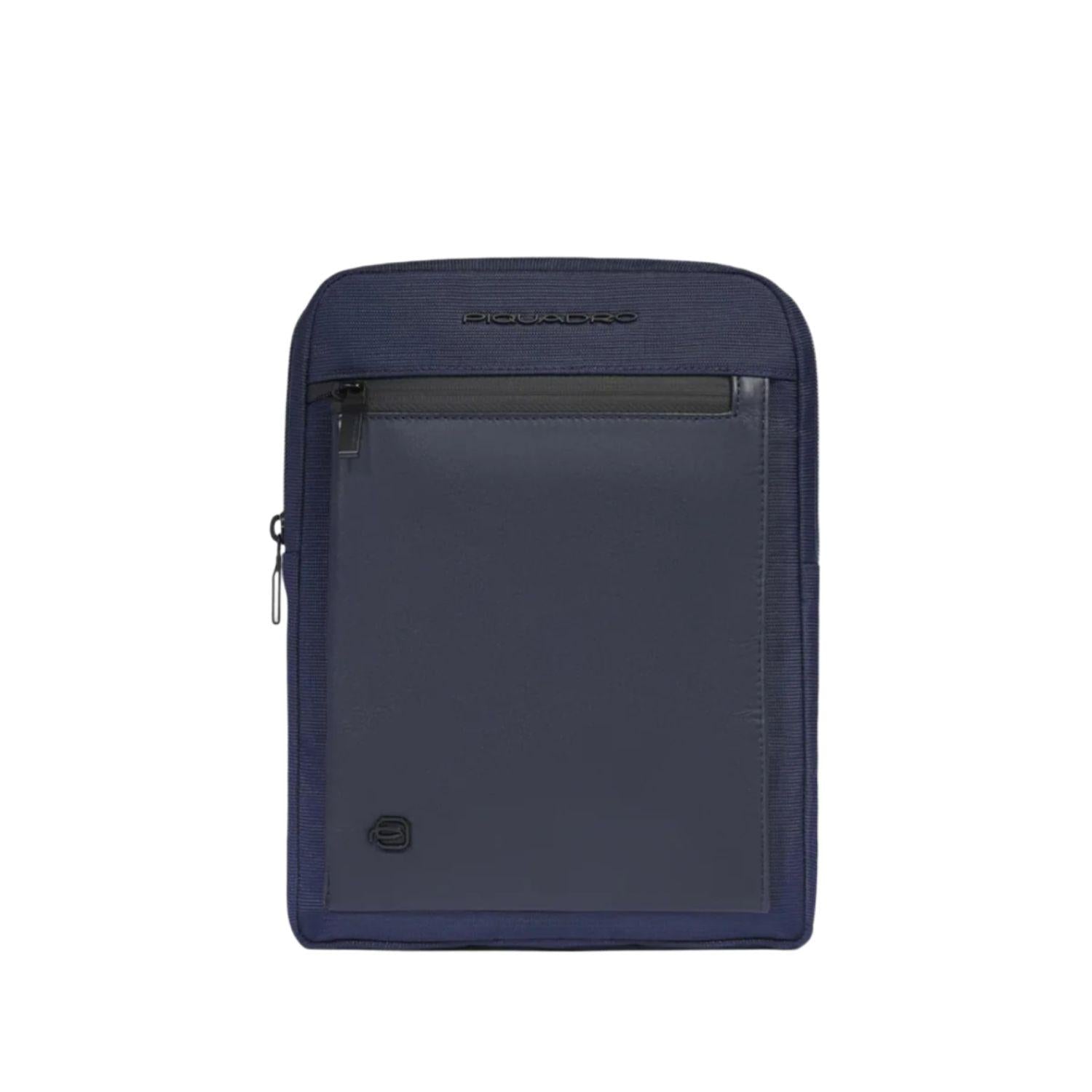 PIQUADRO - Borsello grande in tessuto e pelle , Blu