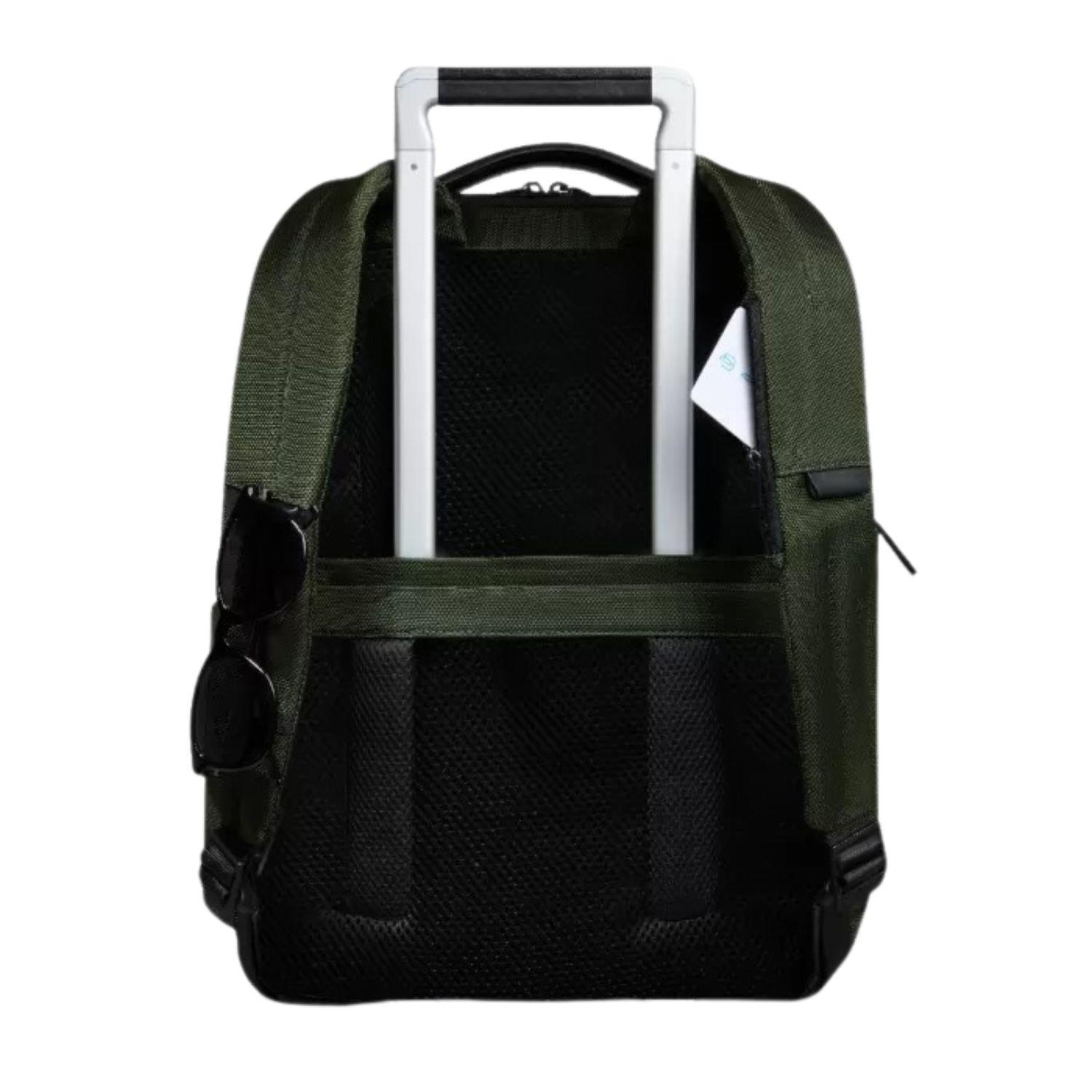 Piquadro - Zaino porta pc 15.6 in tessuto riciclato e pelle, Verde