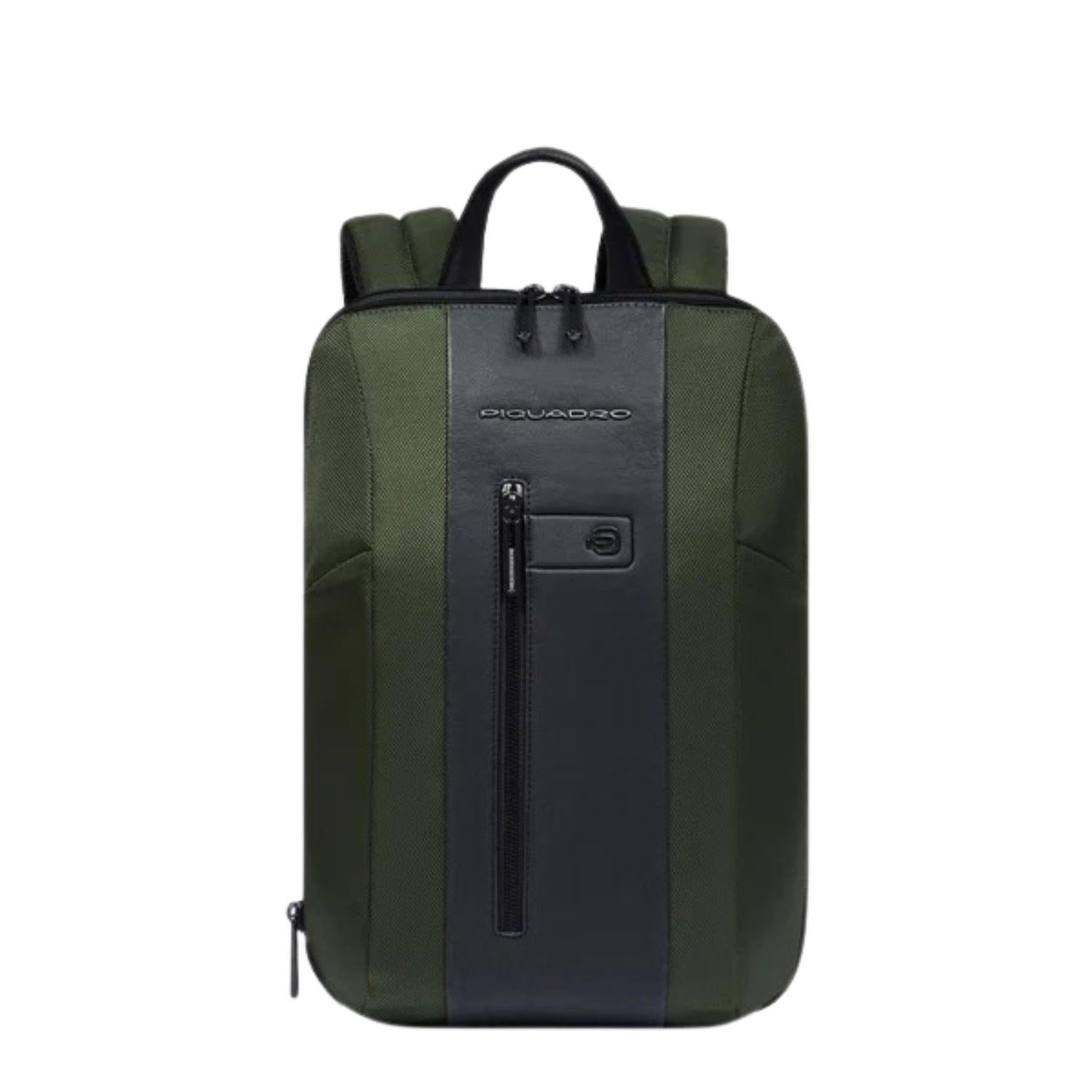 PIQUADRO - Zaino sottile porta pc 14" in tessuto riciclato, Verde