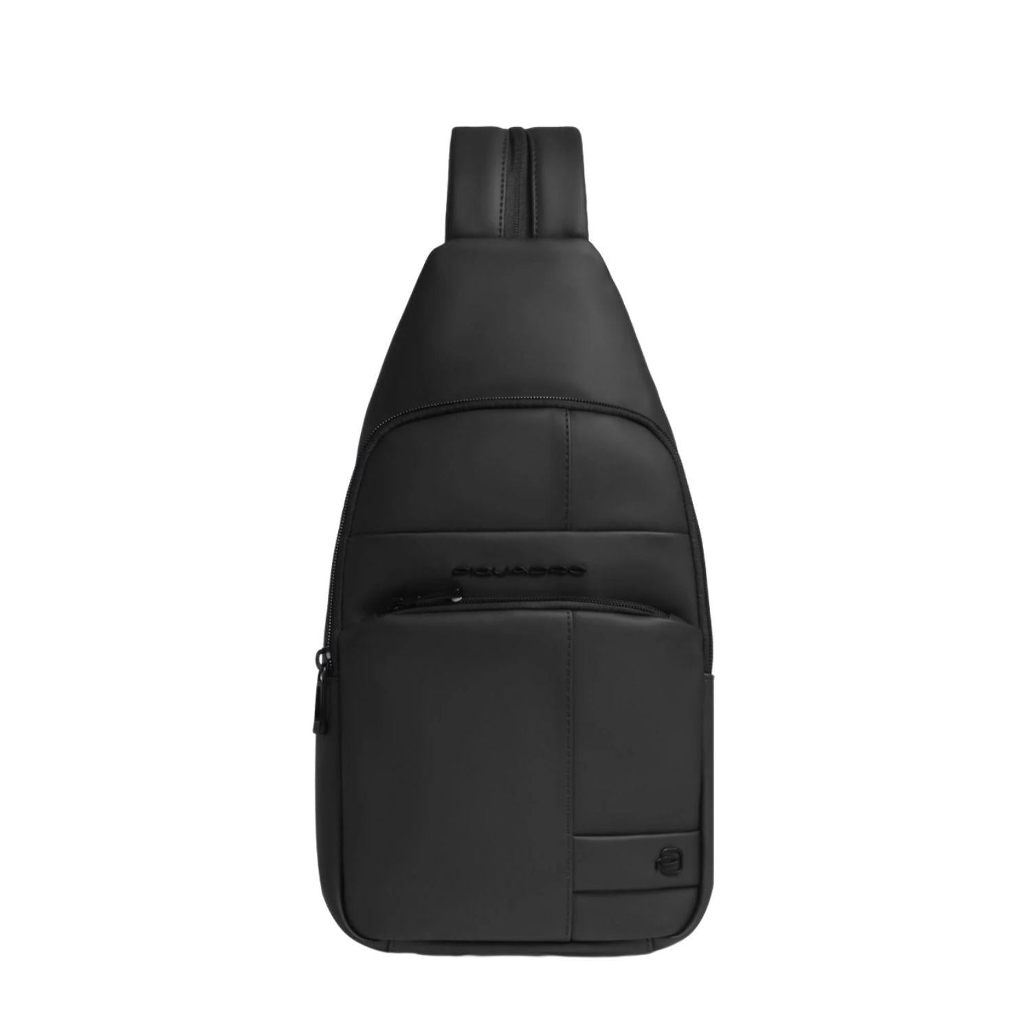 Piquadro - Monospalla in tessuto gommato impermeabile, Nero