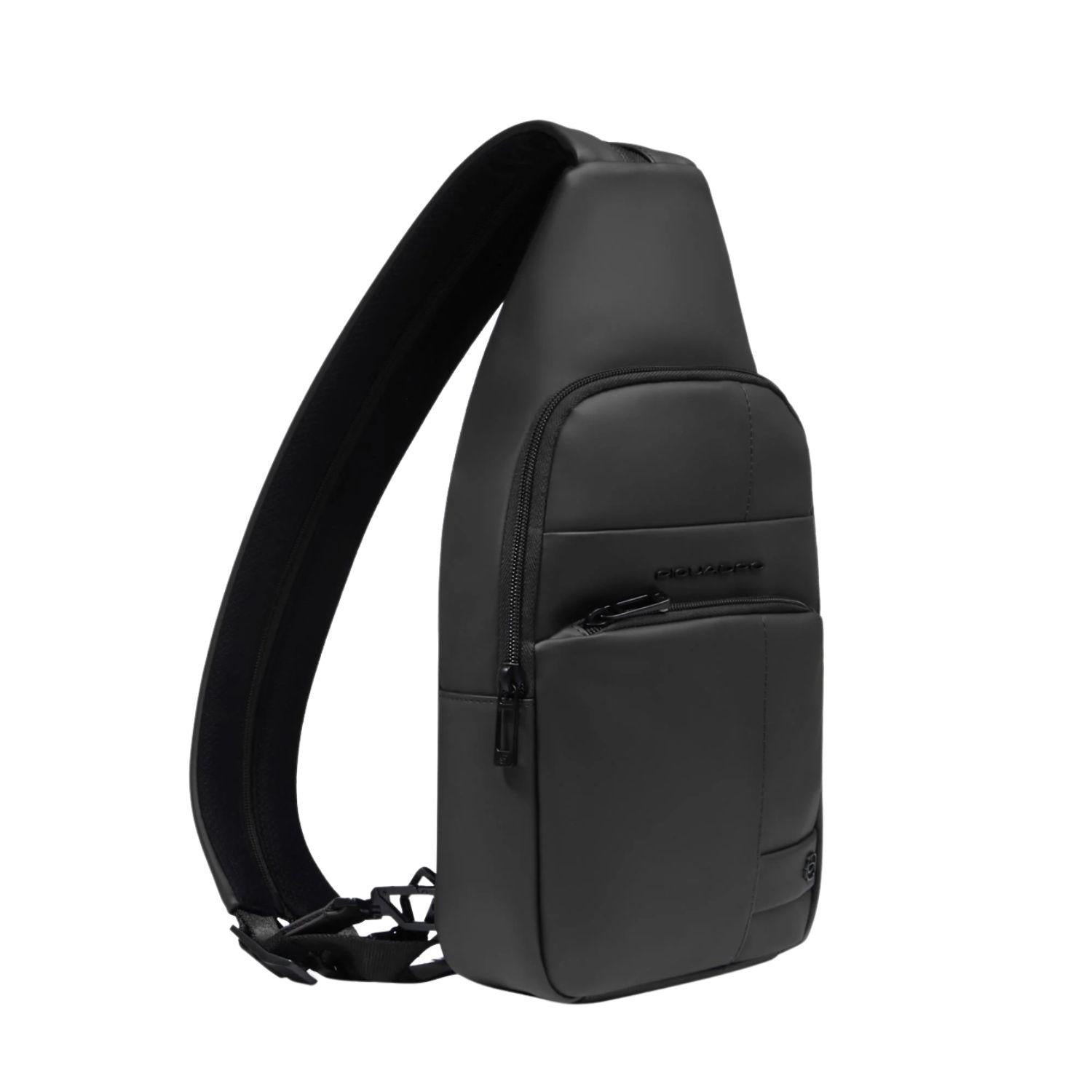 Piquadro - Monospalla in tessuto gommato impermeabile, Nero