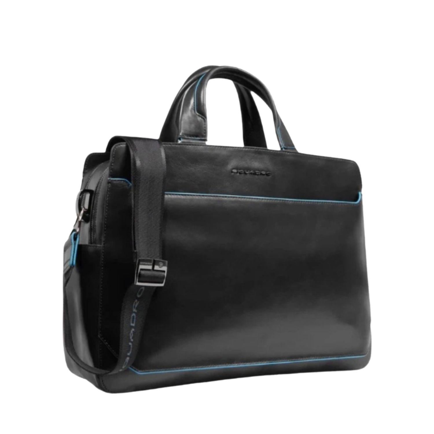 PIQUADRO - Cartella da lavoro in pelle porta pc 15,6", Nero