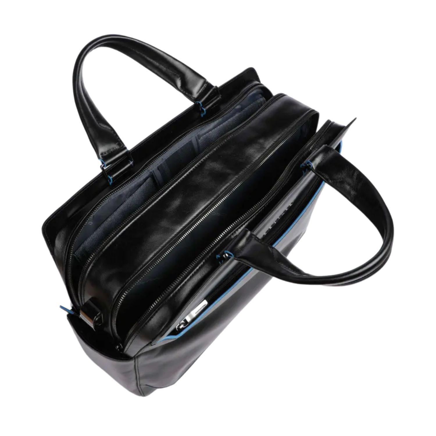 PIQUADRO - Cartella da lavoro in pelle porta pc 15,6", Nero