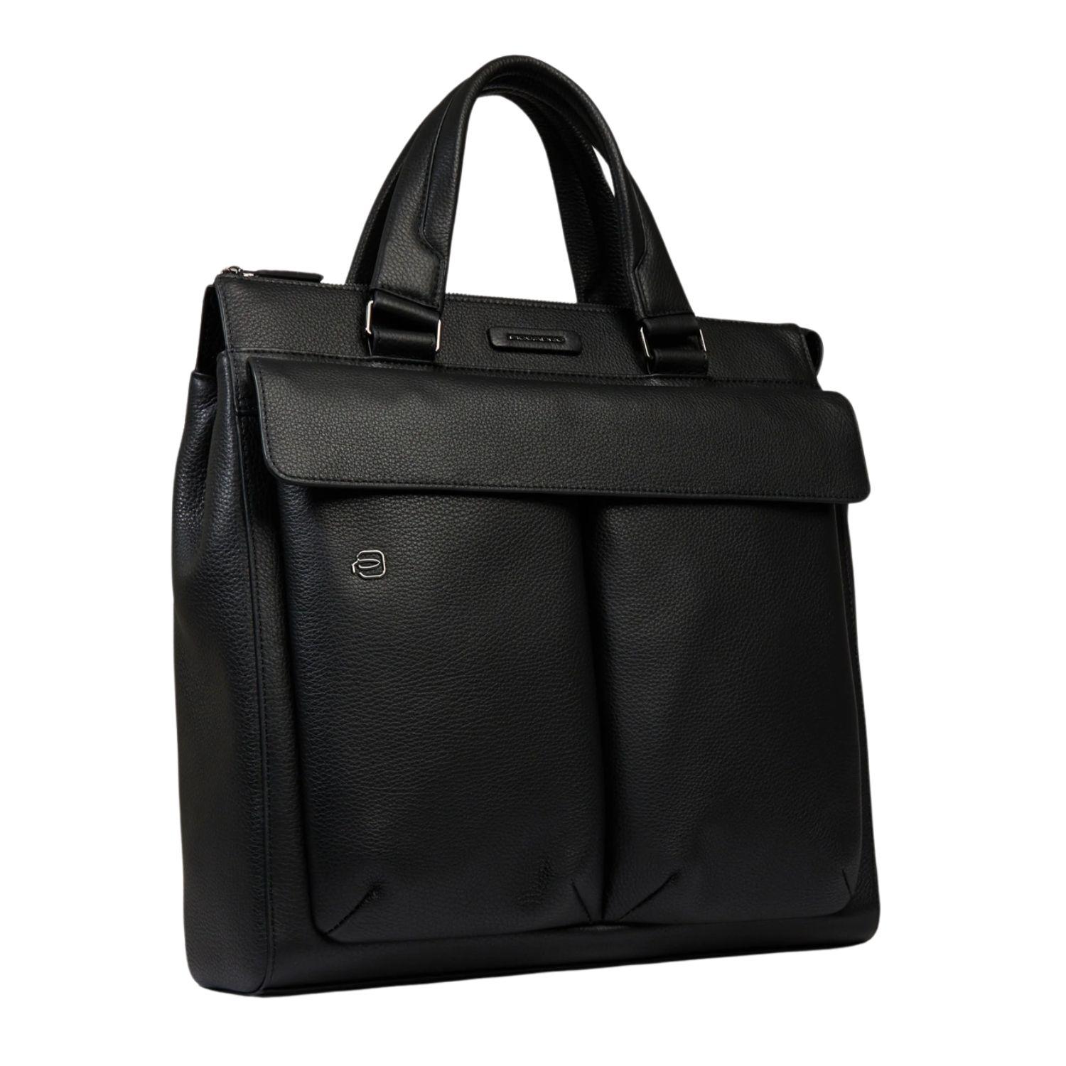 Piquadro - Tote bag porta PC 13'3 in pelle martellata linea Mos, Nero