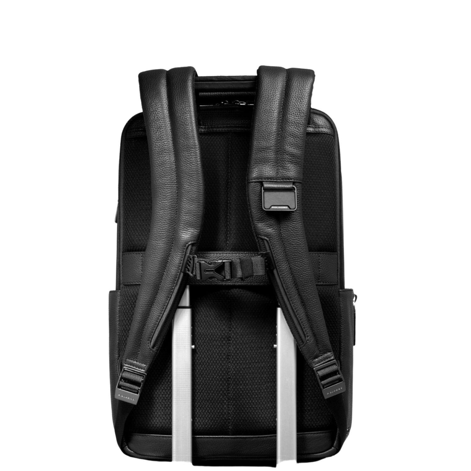 Piquadro - Zaino da viaggio in pelle con blocco di sicurezza delle impronte digitali, Nero