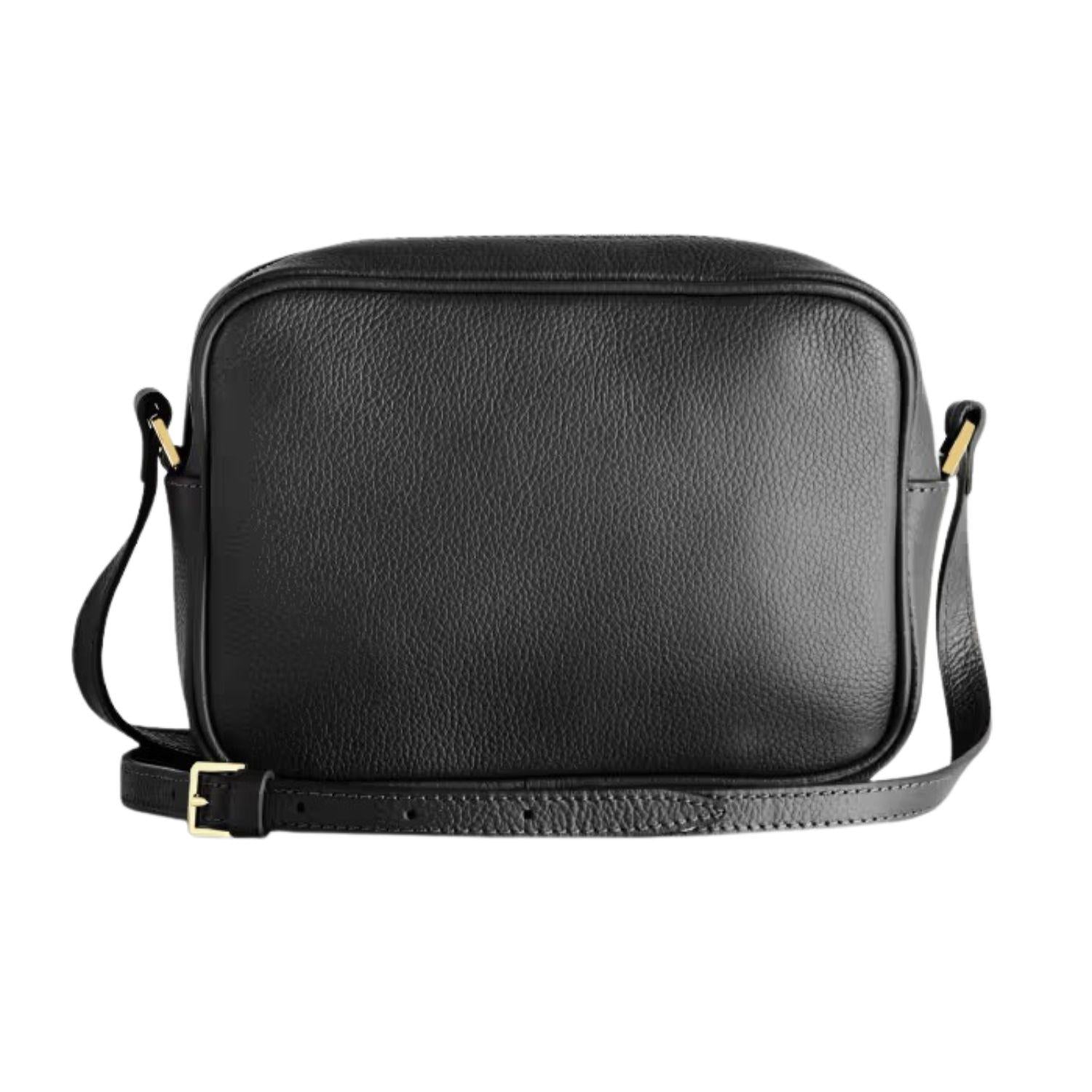 Borsa a tracolla in pelle martellata, Nero