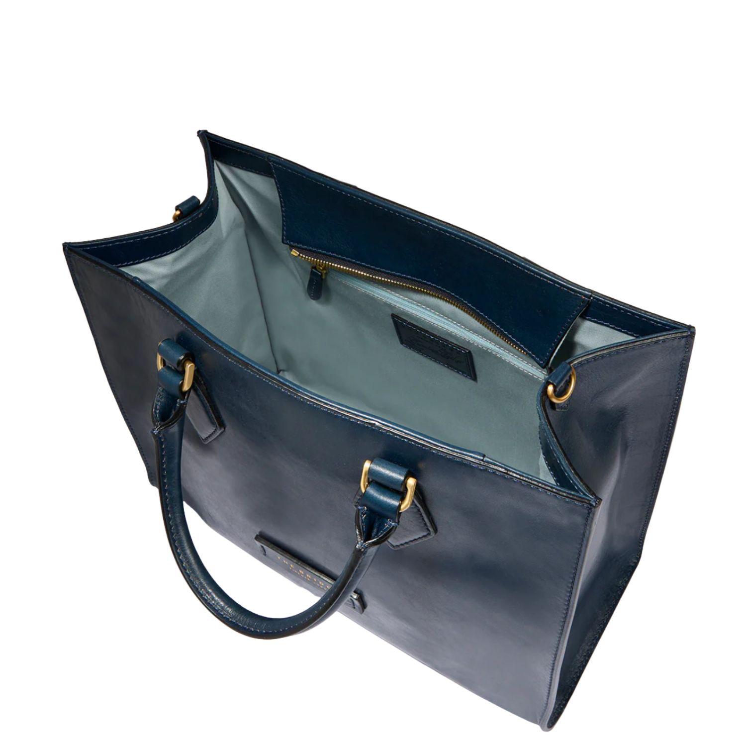 Borsa a mano in pelle con tracolla removibile Ida, Blu Oltremare