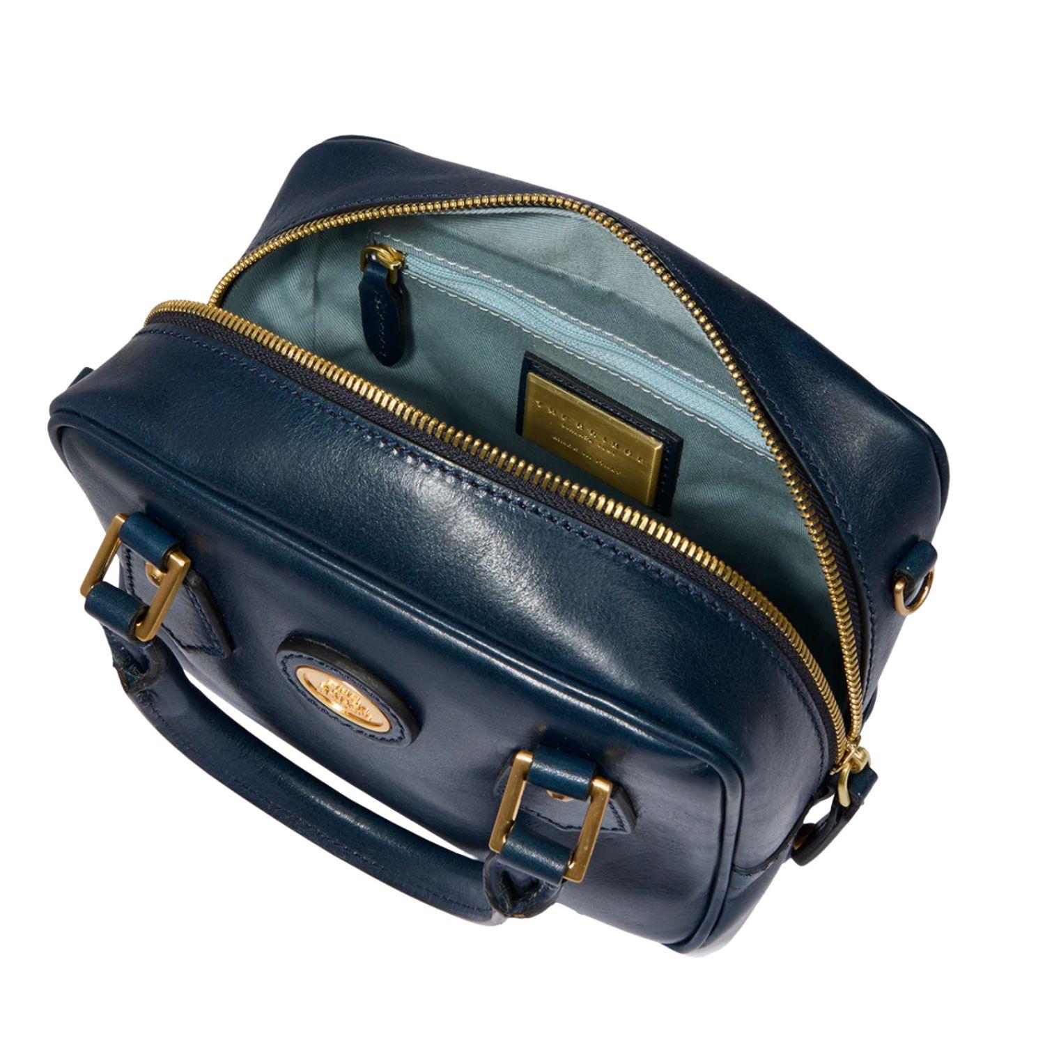 The Bridge - Bauletto piccolo in pelle con tracolla removibile, Blu Oltremare