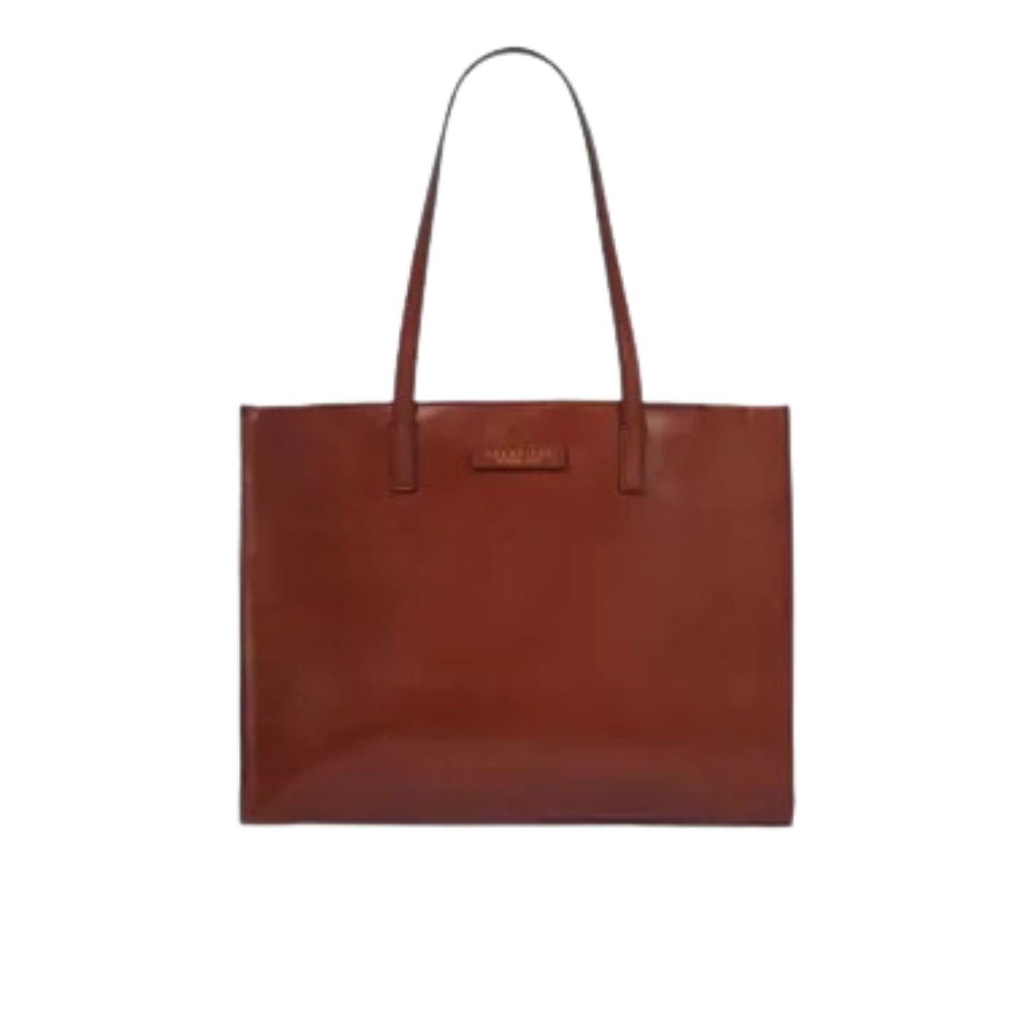 Shopper orizzontale Mirra con zip in pelle, Marrone