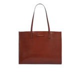 Shopper orizzontale Mirra con zip in pelle, Marrone