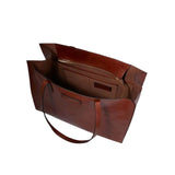 Shopper orizzontale Mirra con zip in pelle, Marrone