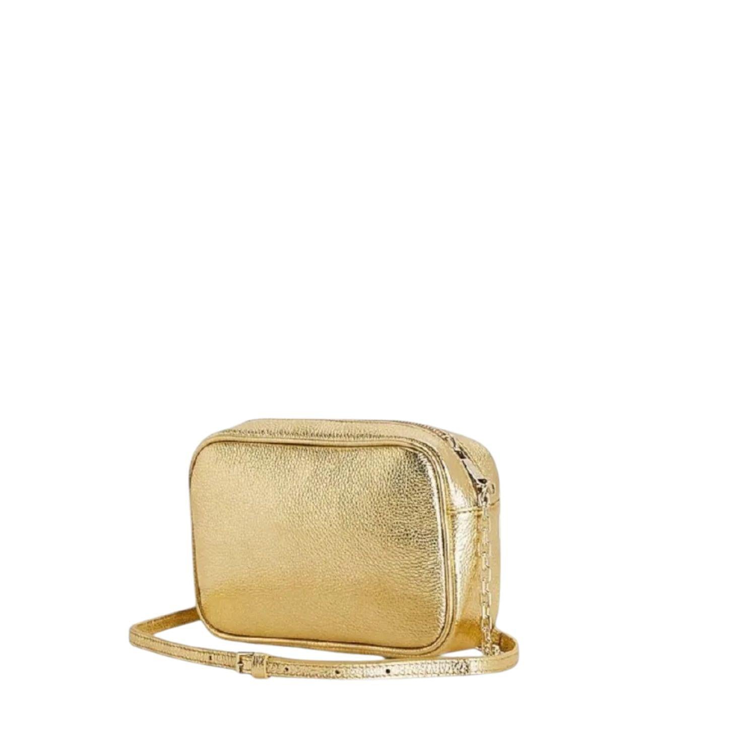 Camera case piccola in pelle con catena, Oro