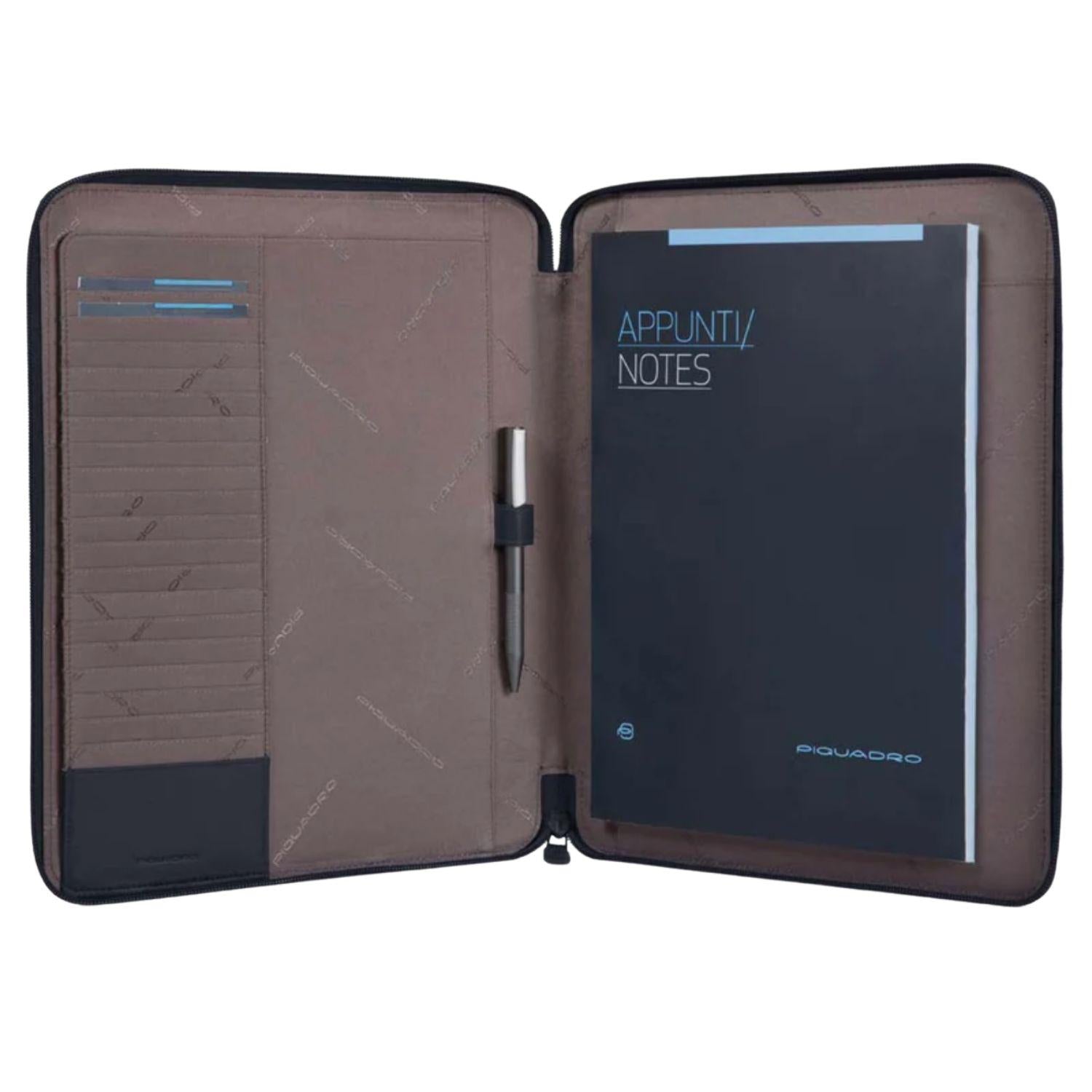 PIQUADRO - Portablocco Formato A4 in Tessuto e Pelle P16, Blu