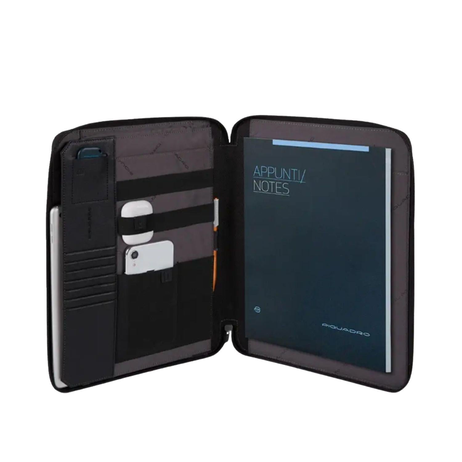 PIQUADRO - Portablocco in tessuto e Pelle Brief2, Nero