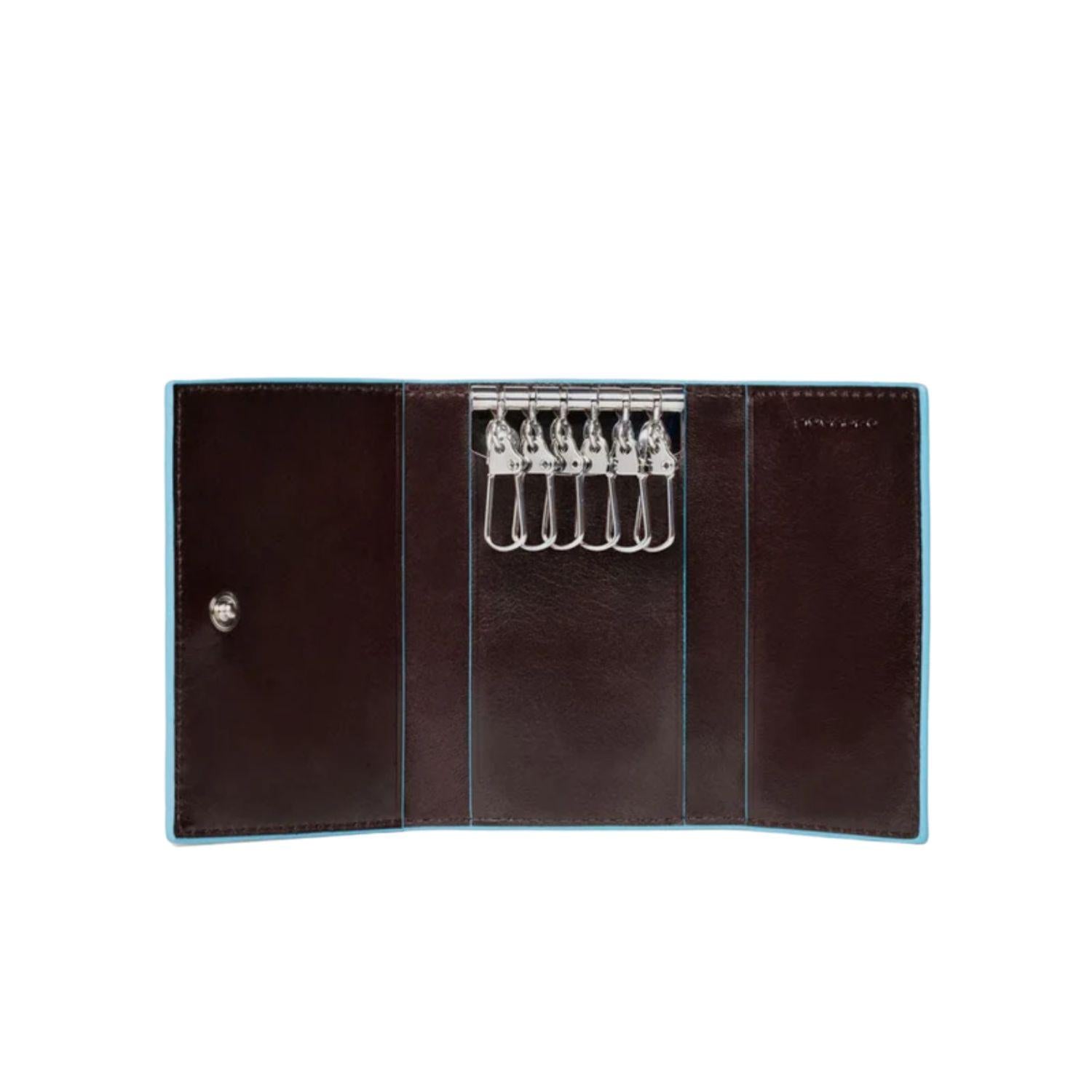 Piquadro - Portachiavi chiuso piccolo con 6 ganci Blue Square, Mogano