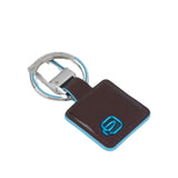 Piquadro- Portachiavi in Metallo e Pelle Quadrato Blue Square, Mogano