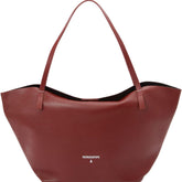 Patrizia Pepe - Borsa shopping Never Complete in pelle martellata, Rosso scuro