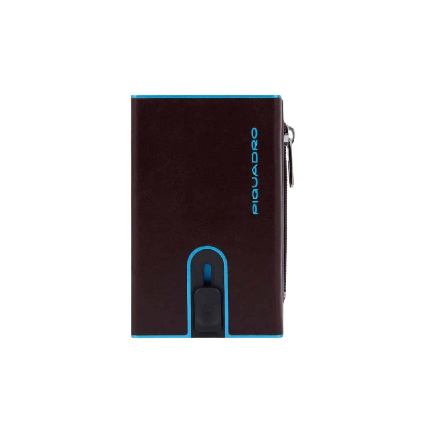 PIQUADRO - Porta banconote con porta monete e carte di credito con sistema scorrevole Piquadro Blue Square, Mogano
