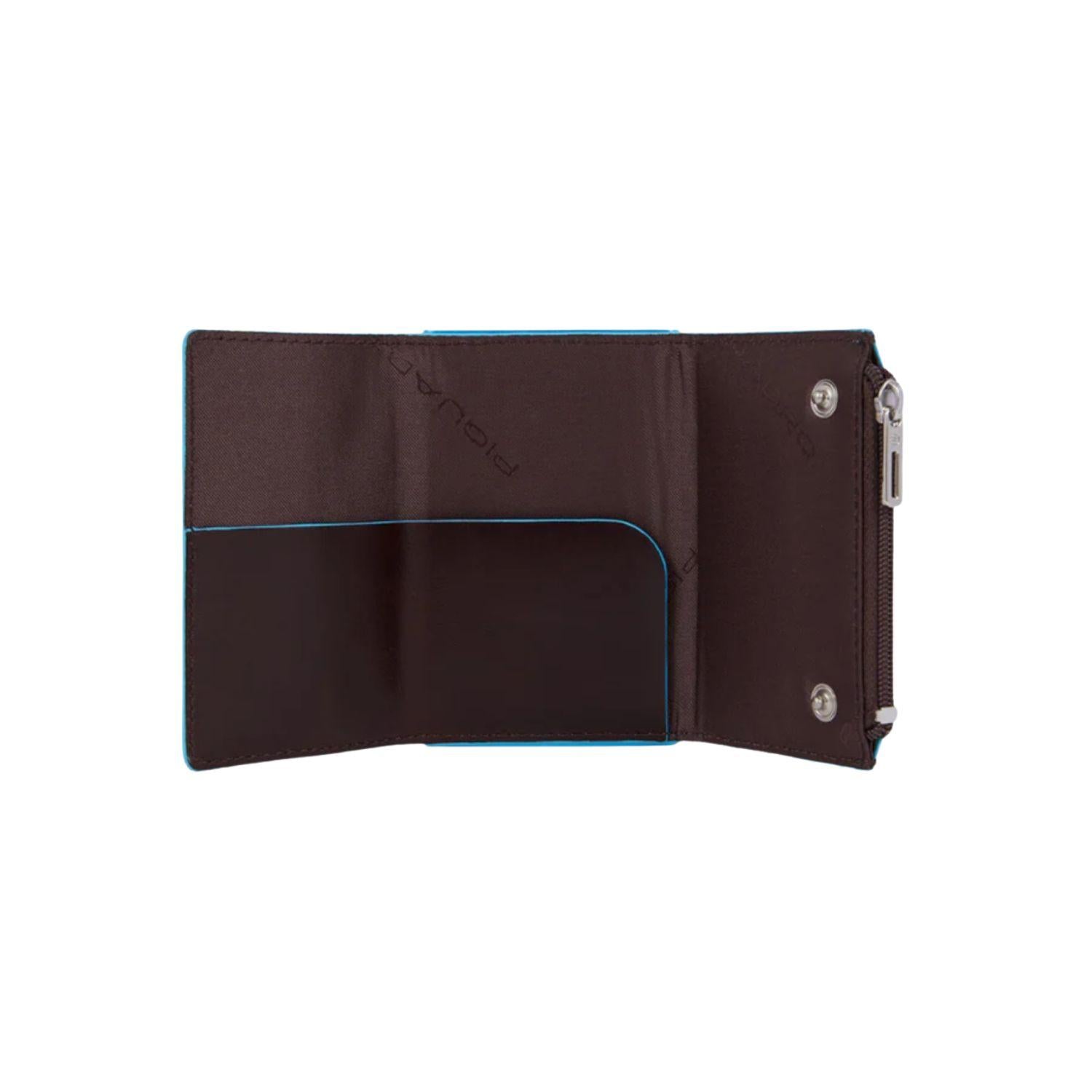 PIQUADRO - Porta banconote con porta monete e carte di credito con sistema scorrevole Piquadro Blue Square, Mogano